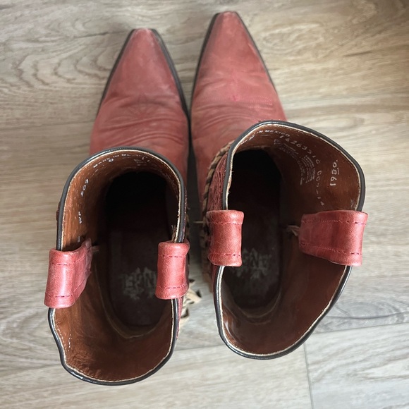 Eight Second Angel Angelica Rose Embossed Fringe Heel Leather Cowgirl Boots - Picture 3 of 7